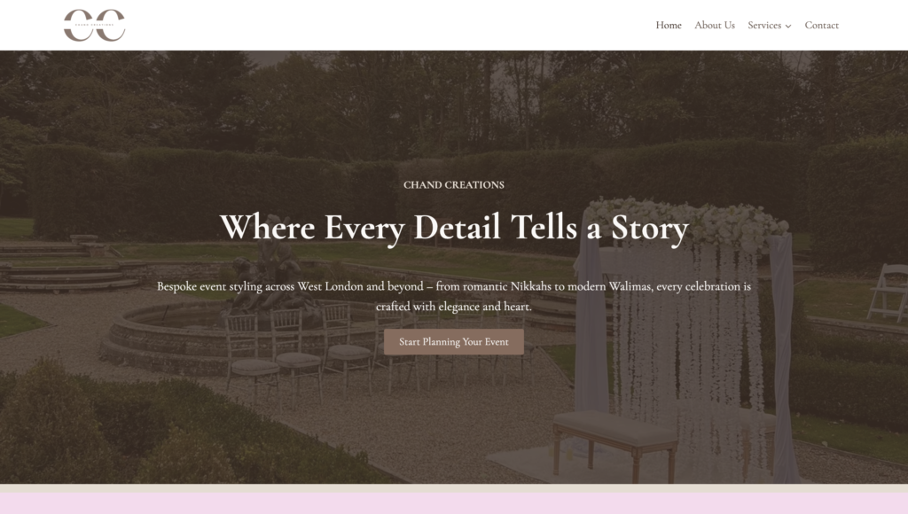 Event styling website across West London